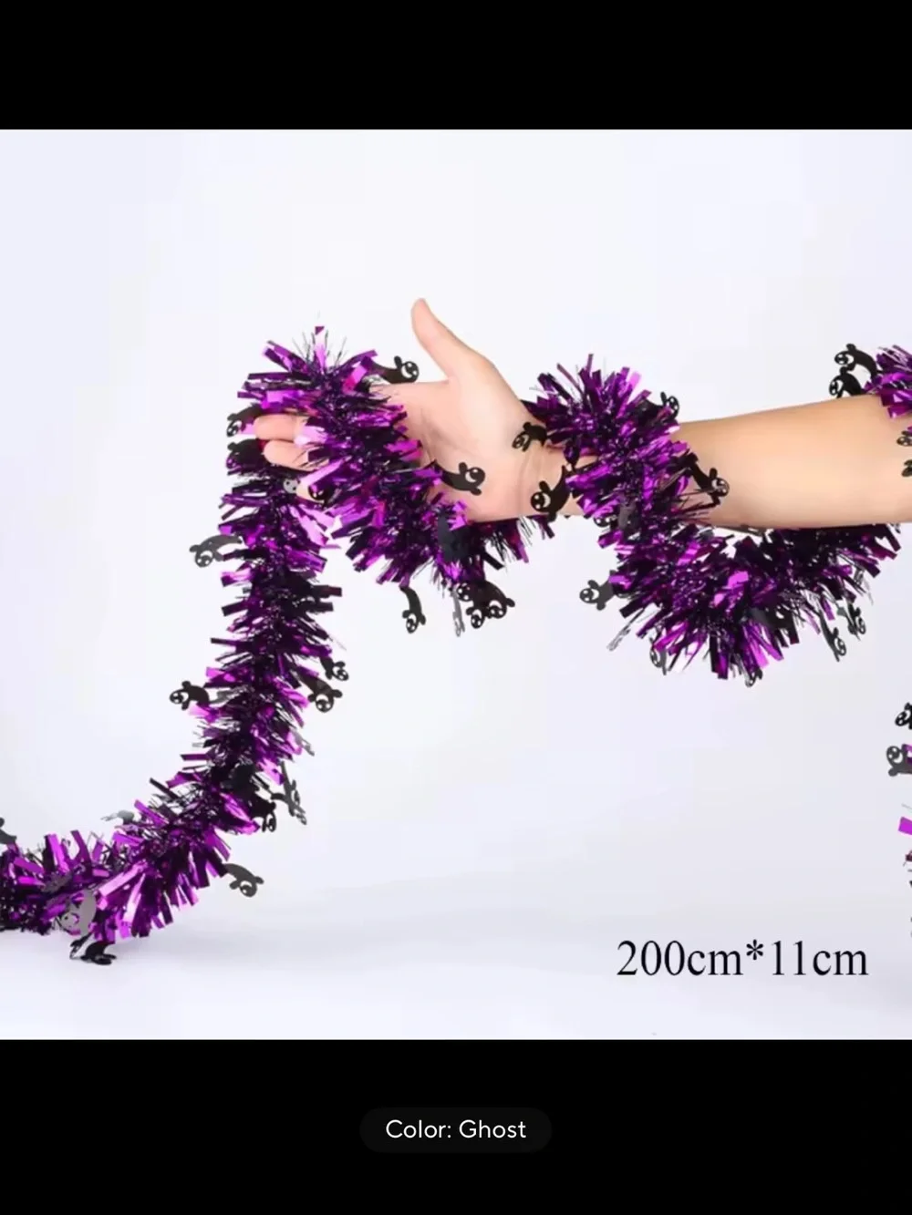 Halloween Tinsel Garland with Orange, Purple & Black Accents